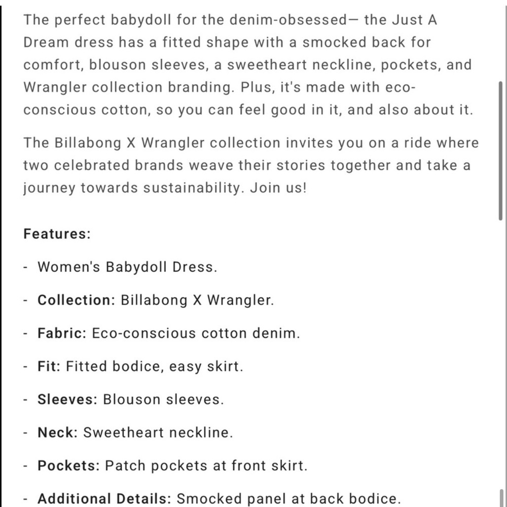 🌼☀️ BILLABONG ☀️🌼 Wrangler x Just A Dream Babydoll Dress - Picture 10 of 11